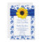 Royal Blue Damask Sunflower Wedding Invitation