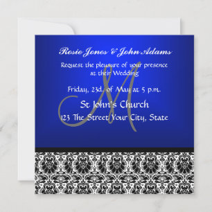 Royal Blue Damask Wedding Invitation