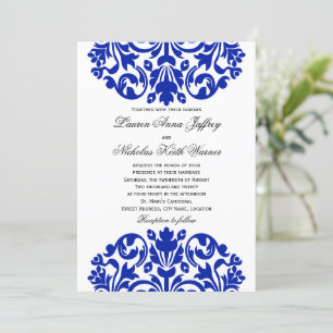 Royal Blue Damask Wedding Invitation