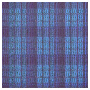Royal blue, dark blue, black mosaic plaid fabric