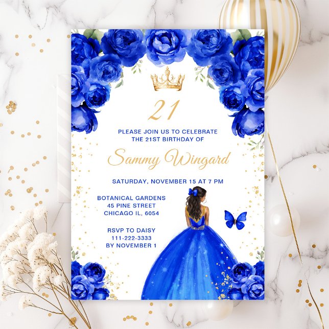 Royal Blue Dark Skin Princess Birthday Party Invitation (Creator Uploaded)