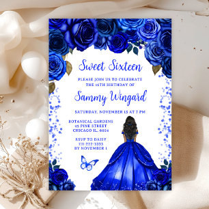 Royal Blue Dark Skin Princess Sweet Sixteen Invitation