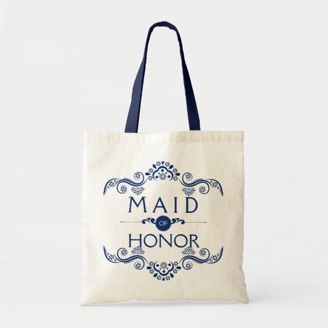 Royal Blue Decorative Frame Maid Of Honour Tote Bag (Front)