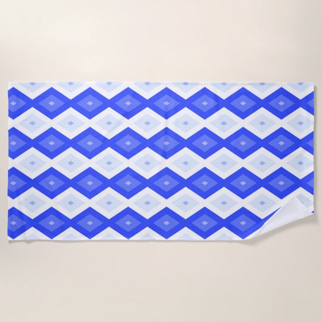 Royal blue diamond pattern beach towel (Front)
