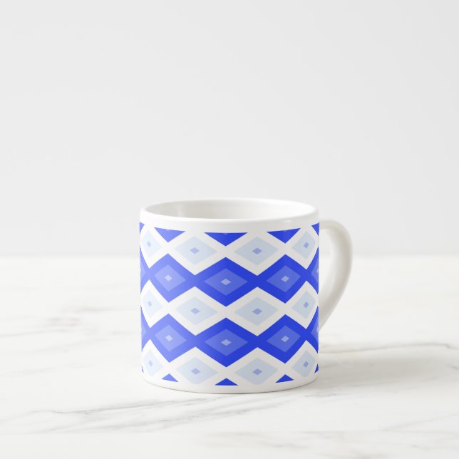 Royal blue diamond pattern espresso cup (Front Right)