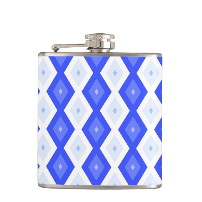 Royal blue diamond pattern hip flask (Front)