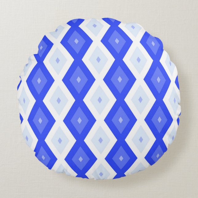 Royal blue diamond pattern round cushion (Front)