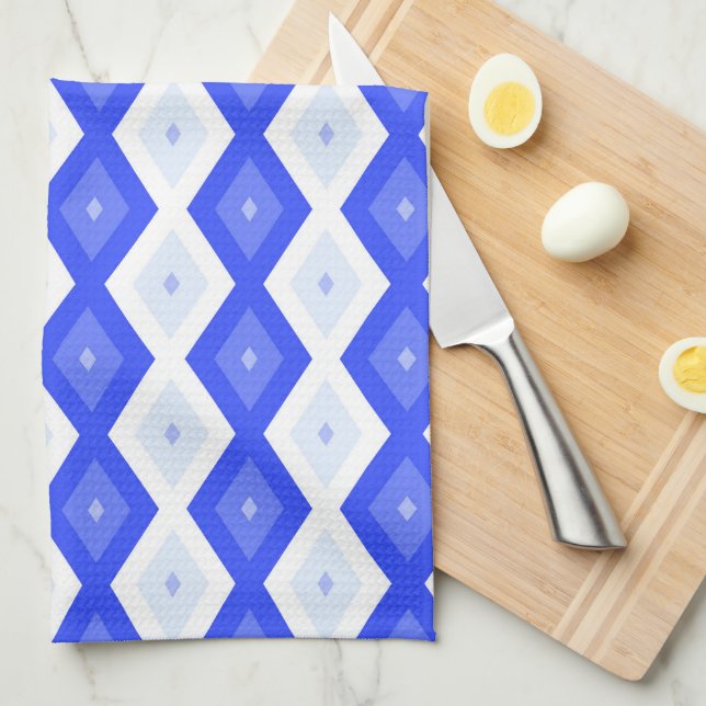 Royal blue diamond pattern tea towel (Quarter Fold)