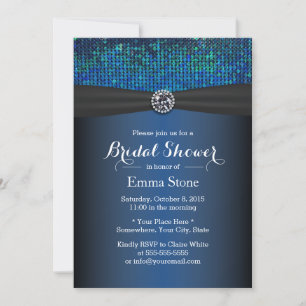 Royal Blue Diamond & Ribbon Bridal Shower Invitation
