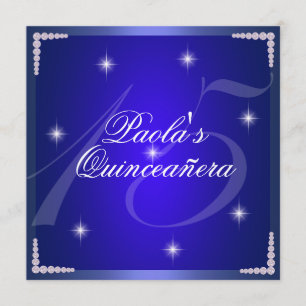 Royal Blue Diamond Sparkles Quinceañera Invitation