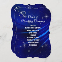 Royal Blue, Diamonds and Heart Wedding Program