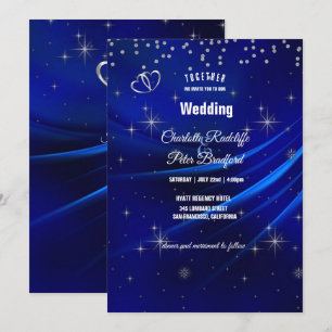 Royal Blue Diamonds and Hearts Wedding Invitation
