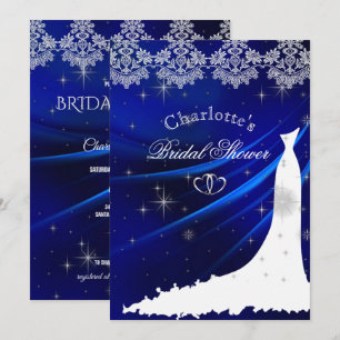 Royal Blue Diamonds & Hearts Bridal Shower  Invita Invitation