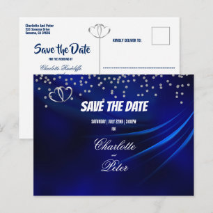 Royal Blue Diamonds & Hearts Save The Date Card