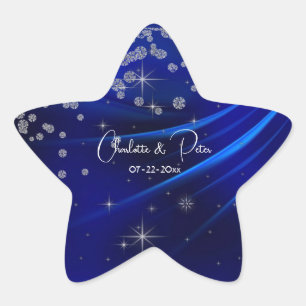 Royal Blue Diamonds & Hearts Stars Wedding Star Sticker