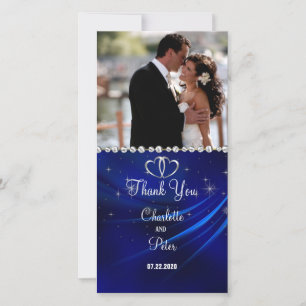 Royal Blue Diamonds/Hearts Thank You Photo Card