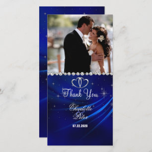 Royal Blue Diamonds/Hearts Thank You Photo Card