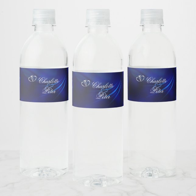 Royal Blue Diamonds/Hearts Water Bottle Label (Bottles)