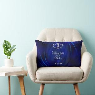 Royal Blue Diamonds/Hearts Wedding Lumbar Pillow