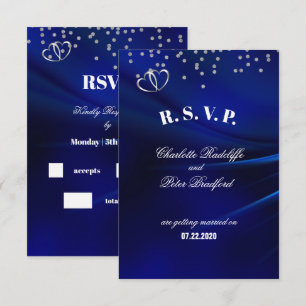Royal Blue Diamonds & Hearts Wedding RSVP Card
