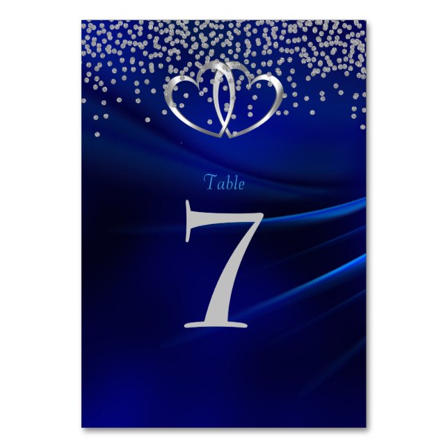 Royal Blue Diamonds & Hearts Wedding Table No Card (Front)