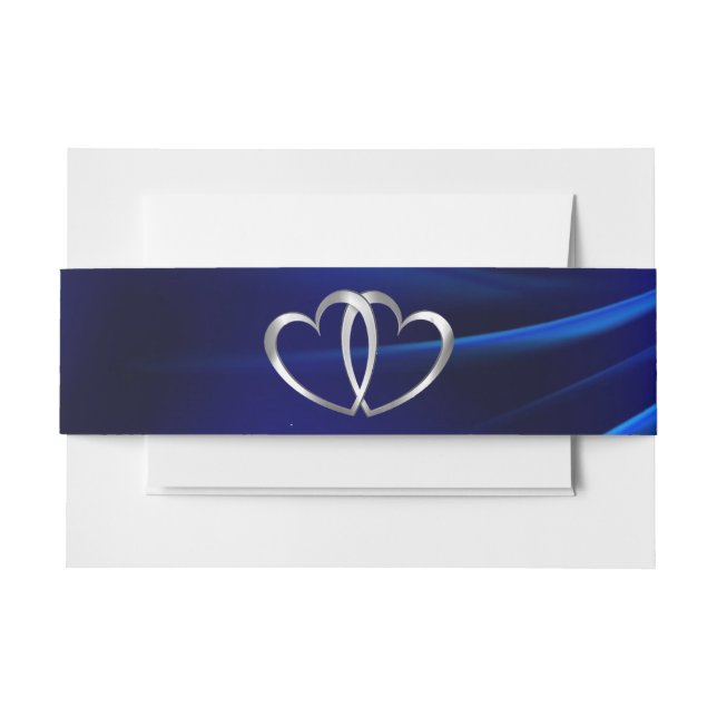 Royal Blue Diamonds Silver Hearts Wedding Invitation Belly Band (Front Example)
