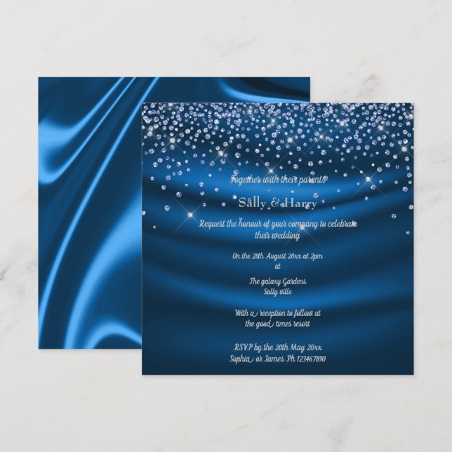 Royal Blue Diamonds wedding blue crystal Invitation (Front/Back)