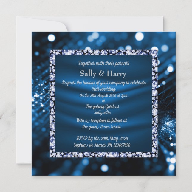 Royal Blue Diamonds wedding invitation (Front)