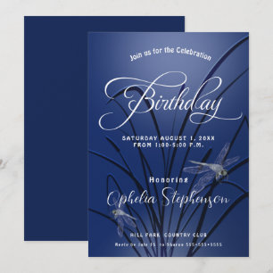 Royal Blue Dragonfly Birthday Invitation