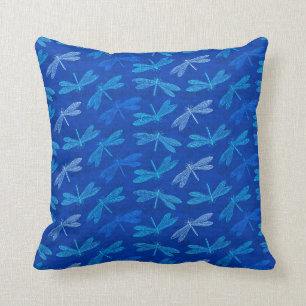 Royal Blue Dragonfly Decorative Pattern Cushion