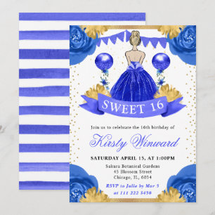 Royal Blue Dress Blonde Princess Sweet 16 Invitation