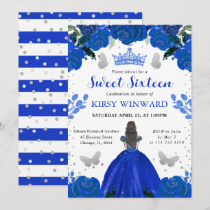 Royal Blue Dress Brunette Princess Sweet 16 Invitation