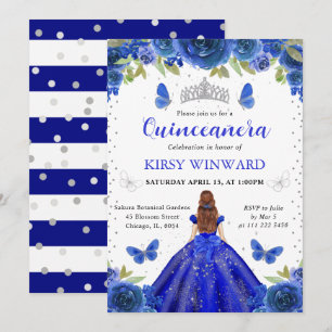 Royal Blue Dress Red Haired Princess Quinceanera Invitation