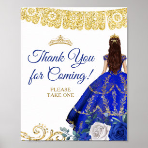 Royal Blue Dresses Floral Quinceañera Thank You  Poster