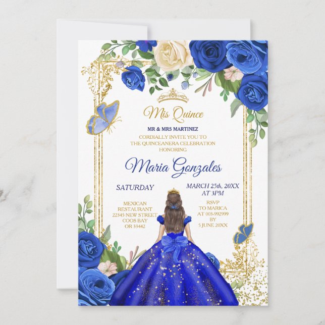 Royal Blue Dresses Quinceanera 15th Girl Birthday Invitation (Front)
