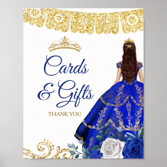 Royal Blue Dresses Quinceañera Cards & Gifts Poster (Front)