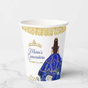 Royal Blue Dresses Quinceañera Crown Birthday Pape Paper Cups