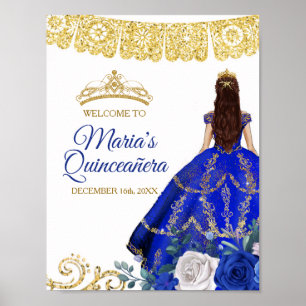 Royal Blue Dresses Quinceañera Crown Birthday Poster
