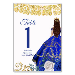 Royal Blue Dresses Quinceañera Crown Table Number