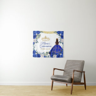 Royal Blue Dresses Quinceañera Gold Welcome Sign Tapestry