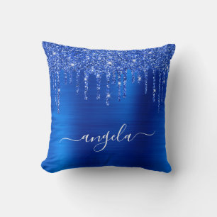 Royal Blue Dripping Glitter Glam Name Cushion