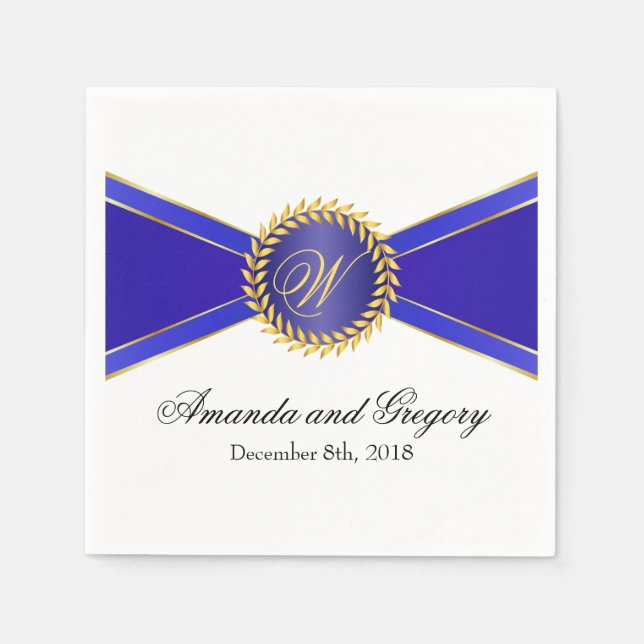 Royal Blue Elegance Monogram Napkin (Front)