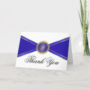 Royal Blue Elegance Monogram Thank You Card