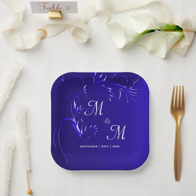 Royal Blue Elegance Wedding Paper Plate (Wedding)