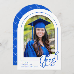 Royal Blue Elegant Arch Photo 2025 Grad Invitation