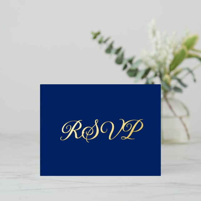 Royal Blue Elegant Co-Starring Foil RSVP Card (Standing Front)