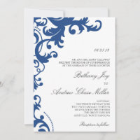 Royal Blue Elegant Damask Wedding Invitation
