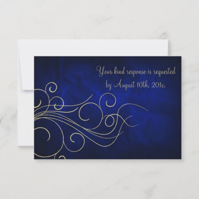 Royal Blue Elegant Gold Wedding RSVP (Front)