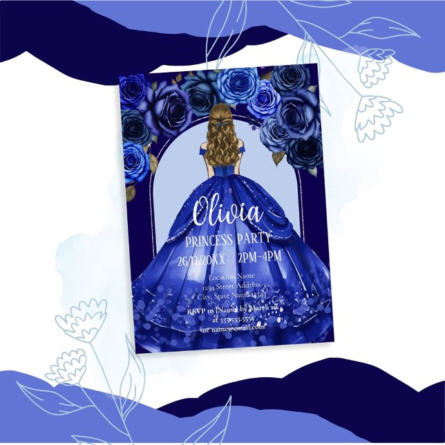 Royal Blue Elegant Quinceañera Princess Party Invitation (Creator Uploaded)