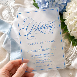 Royal Blue Elegant Script Wedding Acrylic Invitati Invitations